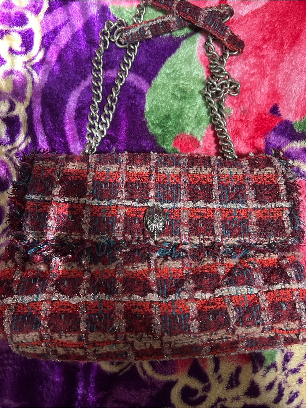 Kurt Geiger London Large Red Tweed Kensington Shoulder Bag Chain Strap
